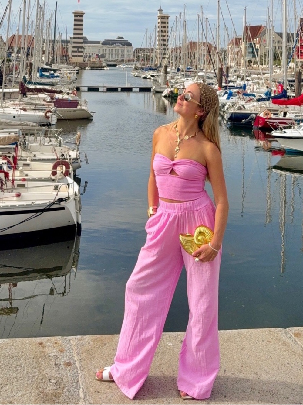 Women’s Pink Wide-Leg Strapless Jumpsuit